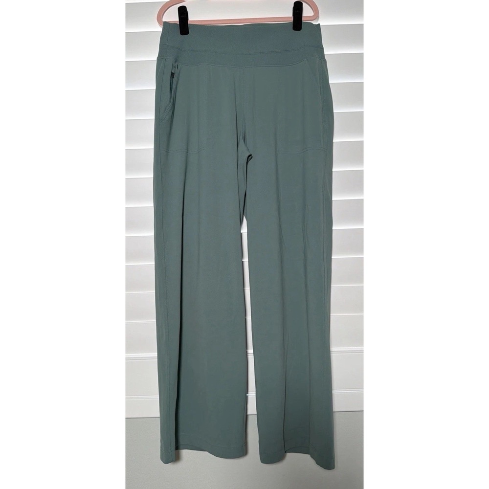 Athleta Large Wide Leg Pants Muted Teal Green Stretch Athleisure Lounge Travel